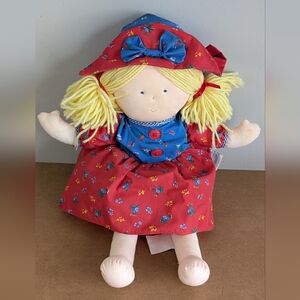 Eden Toys Vintage Plush Doll, Blonde Yarn Hair, Floral Dress & Bucket Hat